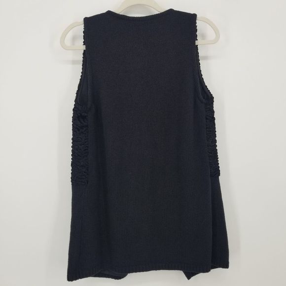 Calvin Klein Faux Fur Knit Vest S Open Front Long Length Black NEW - Picture 2 of 8